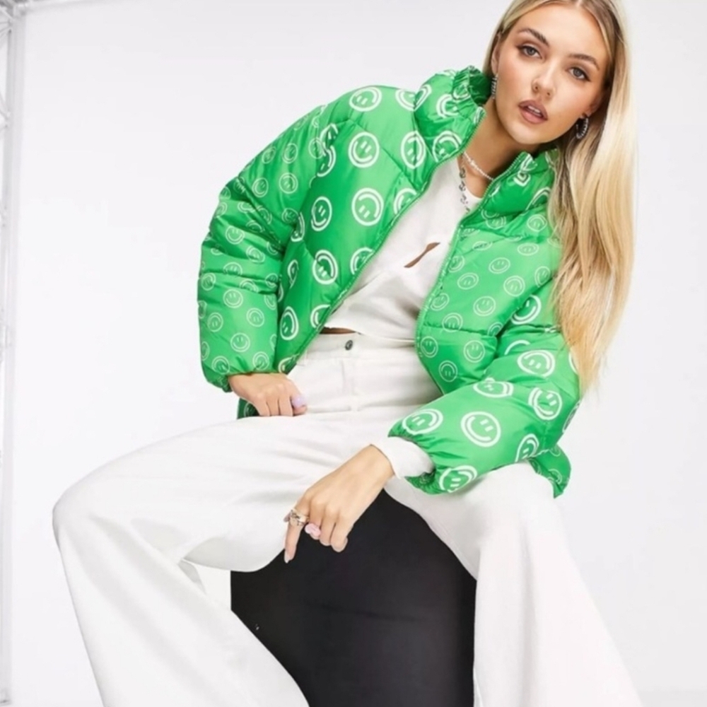 NATIVE YOUTH Green Smiley Puffer Jacket